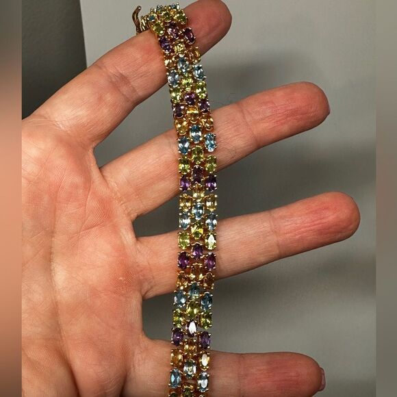 7" Amazing gold vermeil over 925 multi-gemstone bracelet! - Picture 7 of 12